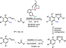 Graphical abstract: Asymmetric catalytic aza-Morita–Baylis–Hillman reaction (aza-MBH): an interesting functional group-caused reversal of asymmetric induction