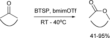 Graphical abstract: The Baeyer–Villiger oxidation of ketones with bis(trimethylsilyl) peroxide in the presence of ionic liquids as the solvent and catalyst