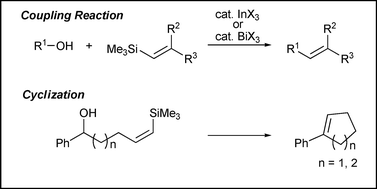 Graphical abstract: Direct coupling of alcohols with alkenylsilanes catalyzed by indium trichloride or bismuth tribromide