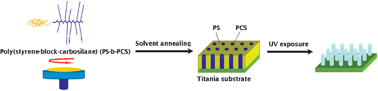 Graphical abstract: Photocatalytic printing of inorganic nanopatterns via poly(styrene-block-carbosilane) copolymer thin films on titania substrates