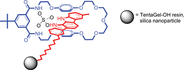 Graphical abstract: Anion templated assembly of an indolocarbazole containing pseudorotaxane on beads and silica nanoparticles