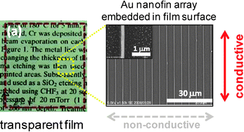 Graphical abstract: Embedding of a gold nanofin array in a polymer film to create transparent, flexible and anisotropic electrodes
