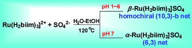 Graphical abstract: pH-Dependent formation of (6,3) and (10,3) hydrogen-bonded networks based on [Ru(H2biim)3]SO4: polymorphs and topological isomers