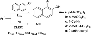 Graphical abstract: Steric effects of nucleophile-radical coupling reaction. Determination of rate constants for the reaction of aryl radicals with 2-naphthoxide anion