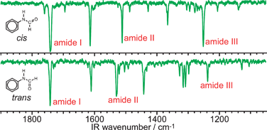 Graphical abstract: Isomer selective infrared spectroscopy of supersonically cooled cis- and trans-N-phenylamides in the region from the amide band to NH stretching vibration