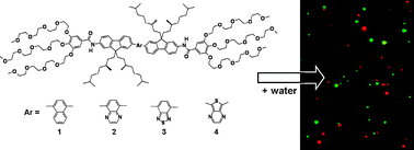 Graphical abstract: Multicolour self-assembled particles of fluorene-based bolaamphiphiles