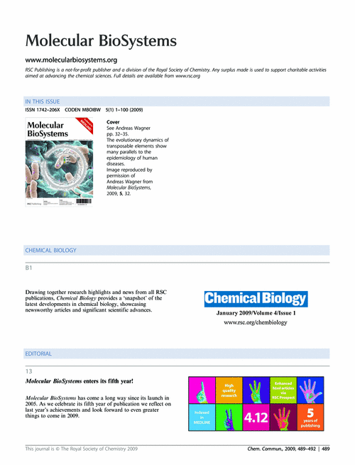 Molecular BioSystems issue 1 contents pages