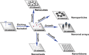 Graphical abstract: A simple recycling and reuse hydrothermal route to ZnOnanorod arrays, nanoribbon bundles, nanosheets, nanocubes and nanoparticles