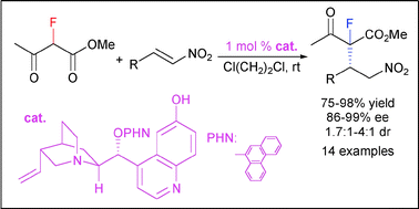 Graphical abstract: Organocatalytic asymmetric synthesis of chiral fluorinated quaternary carbon containing β-ketoesters