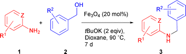 Graphical abstract: Selective N-monoalkylation of aromatic amines with benzylic alcohols by a hydrogen autotransfer process catalyzed by unmodified magnetite