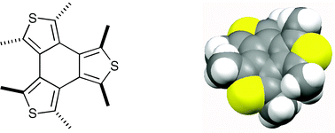 Graphical abstract: 1,3,4,6,7,9-Hexamethylbenzo[1,2-c:3,4-c′:5,6-c′′]trithiophene: a twisted heteroarene