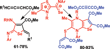 Graphical abstract: The [3 + 2] cycloaddition reaction of thiazole carbene-derived C-C-Se 1,3-dipoles: a concise and highly efficient strategy for the construction of multifunctional dihydroselenophenes and selenopheno[2,3-b]pyrazines