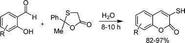 Graphical abstract: Catalyst-free, step and pot economic, efficient mercaptoacetylative cyclisation in H2O: synthesis of 3-mercaptocoumarins