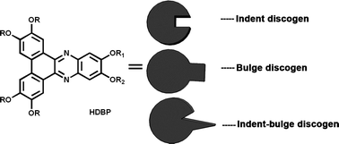Graphical abstract: Indent and bulge-discogens for controlling the columnar mesophase