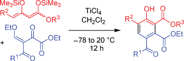 Graphical abstract: Regioselective synthesis of 4-acyl-1-hydroxy-2,3-benzodioates by chelation-controlled [3+3] annulation of 3-acyl-4-ethoxy-2-oxo-3-enoates with 1,3-bis(trimethylsilyloxy)-1,3-butadienes