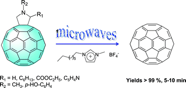 Graphical abstract: Metal-free, retro-cycloaddition of fulleropyrrolidines in ionic liquids under microwave irradiation