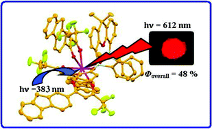 Graphical abstract: 4,4,5,5,5-Pentafluoro-1-(9H-fluoren-2-yl)-1,3-pentanedione complex of Eu3+ with 4,5-bis(diphenylphosphino)-9,9-dimethylxanthene oxide as a promising light-conversion molecular device