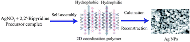 Graphical abstract: Precursory Ag-bipyridine 2D coordination polymer: a new and efficient route for the synthesis of Ag nanoparticles