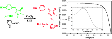 Graphical abstract: Fluorescent protein red Kaede chromophore; one-step, high-yield synthesis and potential application for solar cells