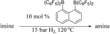 Graphical abstract: Metal-free hydrogen activation and hydrogenation of imines by 1,8-bis(dipentafluorophenylboryl)naphthalene