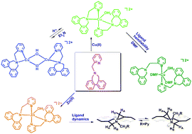 Graphical abstract: Mononuclear [(BP)2MX]+ (M = Cu2+, Co2+, Zn2+; X = OH2, Cl−) complexes with a new biphenyl appended N-bidentate ligand: structural, spectroscopic, solution equilibrium and ligand dynamic studies