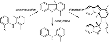Graphical abstract: Reactive 4a-alkyl-4aH-carbazoles by catalytic dearomatisation, and their unusual dimerisation and dealkylation reactions