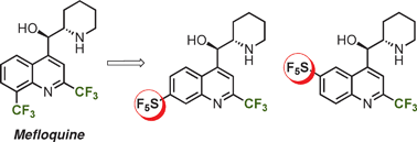 Graphical abstract: Synthesis and biological evaluation of the first pentafluorosulfanyl analogs of mefloquine