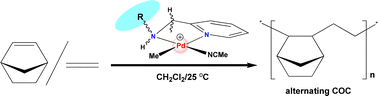 Graphical abstract: Alternating ethylene-norbornene copolymerization catalyzed by cationic organopalladium complexes bearing hemilabile bidentate ligands of α-amino-pyridines
