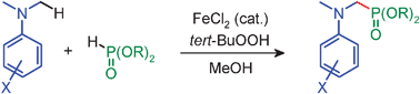 Graphical abstract: Iron-catalyzed dehydrogenative phosphonation of N,N-dimethylanilines