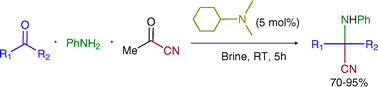 Graphical abstract: Lewis base-catalyzed three-component Strecker reaction on water. An efficient manifold for the direct α-cyanoamination of ketones and aldehydes