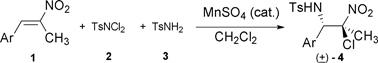 Graphical abstract: New catalytic system for aminohalogenation of β-methyl-β-nitrostyrenes to give opposite regiochemistry