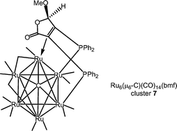 Graphical abstract: Ligand substitution behavior of Ru6(μ6-C)(CO)17 with unsaturated diphosphines: facile capping of a polyhedral face and photochemically promoted P–C bond cleavage in the cluster Ru6(μ6-C)(CO)14(μ3-bpcd)