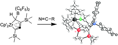 Graphical abstract: Nitrile insertion into a boryl-substituted five-membered zirconacycloallenoid: unexpected formation of a zwitterionic boratirane product