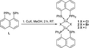 Graphical abstract: Controlling Cu⋯Cu distances using halides: (8-phenylthionaphth-1-yl)diphenylphosphine copper halide dimers