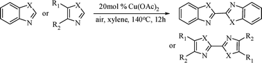 Graphical abstract: An efficient and convenient Cu(OAc)2/air mediated oxidative coupling of azoles via C–H activation