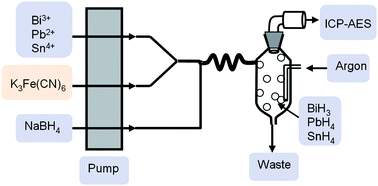 Graphical abstract: Simultaneous generation of hydrides of bismuth, lead and tin in the presence of ferricyanide and application to determination in biominerals by ICP-AES