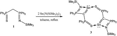 Graphical abstract: Synthesis and characterization of a tin(ii) bis(phosphinoyl)methanediide complex: a stannavinylidene derivative