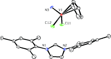 Graphical abstract: The synthesis and characterization of [IMesH]+[(η3-C5H5)V(N)Cl2]−: An anionic vanadium(v) complex with a terminal nitrido ligand