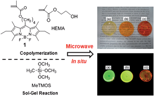 Graphical abstract: Microwave-assisted preparation of intense luminescent BODIPY-containing hybrids with high photostability and low leachability