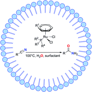 Graphical abstract: Efficient nitrile hydration mediated by RuII catalysts in micellar media