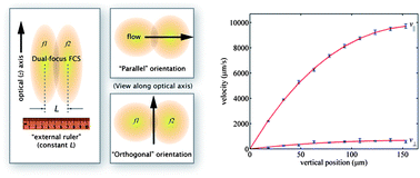 Graphical abstract: Application of dual-focus fluorescence correlation spectroscopy to microfluidic flow-velocity measurement