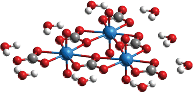 Graphical abstract: Comparative density functional study of the complexes [UO2(CO3)3]4− and [(UO2)3(CO3)6]6− in aqueous solution