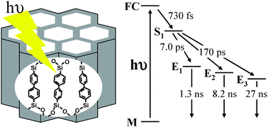 Graphical abstract: Dynamics in the excited electronic state of periodic mesoporous biphenylylene-silica studied by time-resolved diffuse reflectance and fluorescence spectroscopy