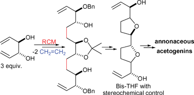 Graphical abstract: Asymmetric synthesis of bis-tetrahydrofuran cores in annonaceous acetogenins