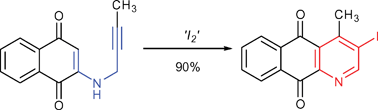 Graphical abstract: Azaanthraquinone assembly from N-propargylamino quinone via iodine-induced 6-endo-dig electrophilic cyclization