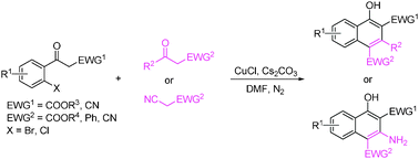 Graphical abstract: Simple and efficient copper-catalyzed cascade synthesis of naphthols containing multifunctional groups under mild conditions