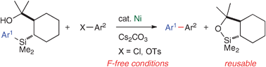 Graphical abstract: Nickel-catalysed cross-coupling reaction of aryl(trialkyl)silanes with aryl chlorides and tosylates