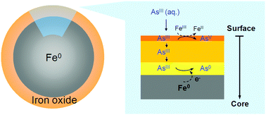 Graphical abstract: Multi-tiered distributions of arsenic in iron nanoparticles: Observation of dual redox functionality enabled by a core–shell structure