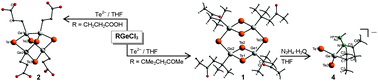 Graphical abstract: In situ Ge–Ge bond formation under ambient conditions: synthesis, characterization and reactivity of organo-functionalized telluridogermanate complexes