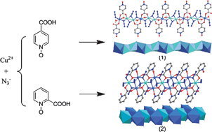 Graphical abstract: Two azido-bridged copper(ii) coordination polymers with isonicotinate-N-oxide and picolinate-N-oxide acting as co-ligands